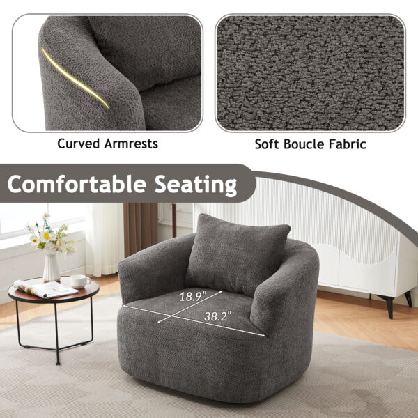360° Swivel Chair, 38.2" Accent Chair Sofa, Upholstered Swivel Barrel Sofa Chair with a Throw Pillow for Living Room, Bedroom, Office and Hotel, Grey