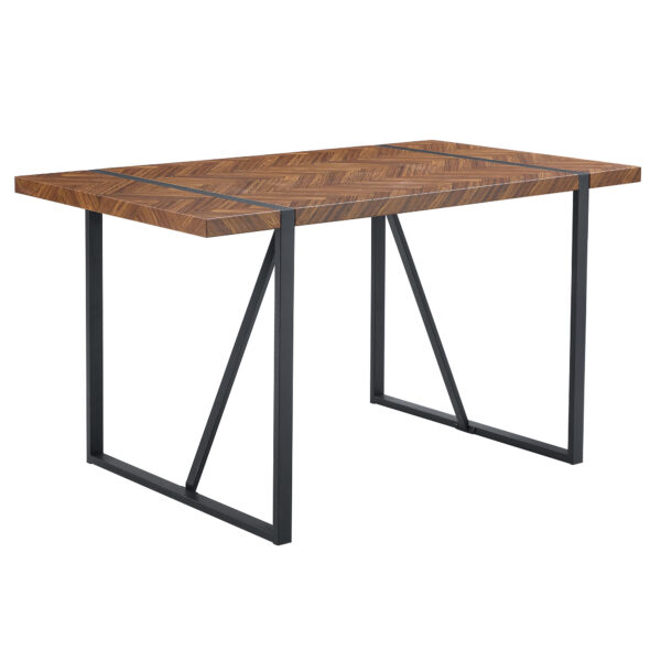 d14dd25b7f014d9db05c91061d4d7a74_5948242138d79499cd780c4181ea076f A minimalist retro rectangular dining table with a specially textured top and black metal legs.Contemporary Minimalist MDF Dark Wood Textured Tabletop.Able To Give People A Visual Beauty With Rules.