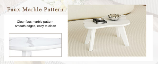 d163ee502b9c45fb8d43edf46838871d_e120227c7fee79c72f0b226453b9c667 Modern minimalist white imitation marble table top. Solid wood legs, cloud shape to give you a new experience, computer desk. The game table. Suitable for dining and living rooms.