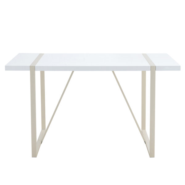 d16d5d2a40d04d2b9c7e03944bb570a5_5b770a3a43ec84097cfd69e66c8494f8 Industrial rectangular MDF Cream style dining table for 4-6 people with 1.5 inch thick MDF top and white metal legs frame for work desk, kitchen, terrace, dining room