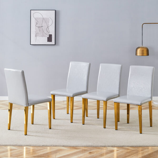 d17494d89a964540ae4552d6fd1ec37b_9fc9cb91b6b3879655b871b30980f701 Four Light Gray PU dining chairs, simple and versatile, comfortable and accompanied. Exquisite and versatile dining chairs unlock a comfortable new experience.(Set of 4)