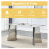 Table and chair set.63"x31.5x30" Luxurious Pandora patterned Sintered Stone Tabletop with Silver Stainless Steel Butterfly Legs.Paried With 6 Black High-quality PU Chairs With Arched Metal Legs.