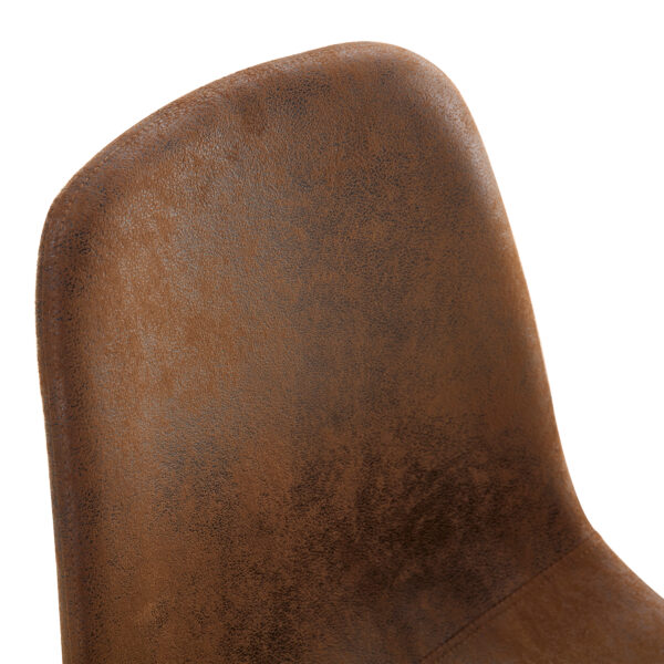 d18458610d1047948ff4418e55b94085_b9db5309e7f17bdde9da994b2f1105eb Table and chair set.63"x35.4" Wood-Textured MDF Dining Table with Black A-Frame Legs.Paired with 4 Brown Technology Fabric Round Corner Dining Chair.Density Board Sticker,Iron Pipe Spraying,