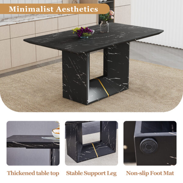 Table and chair set.Black Marble Pattern MDF Dining Table Set - 63"x35.4" with 4 Light Gray Linen Fabric Chairs.Integrated Seat and Backrest,Linen-Cotton Material.Suitable for kitchen,Dining room,etc.