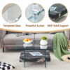 31.4 Inch Modern Two-Tier Square Coffee Table - An Elegant Combination of Clear Glass and Black Marble Pattern Sticker.It can be used as a coffee table,a side table or a display stand.