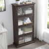 4 Tier Glass Display Cabinet for Living Room Stylish Storage Curio Cabinet with Flip Up Glass Doors Perfect Collectors Showcase Toy Figure Organizers Rack Elegant Bookcase- BROWN