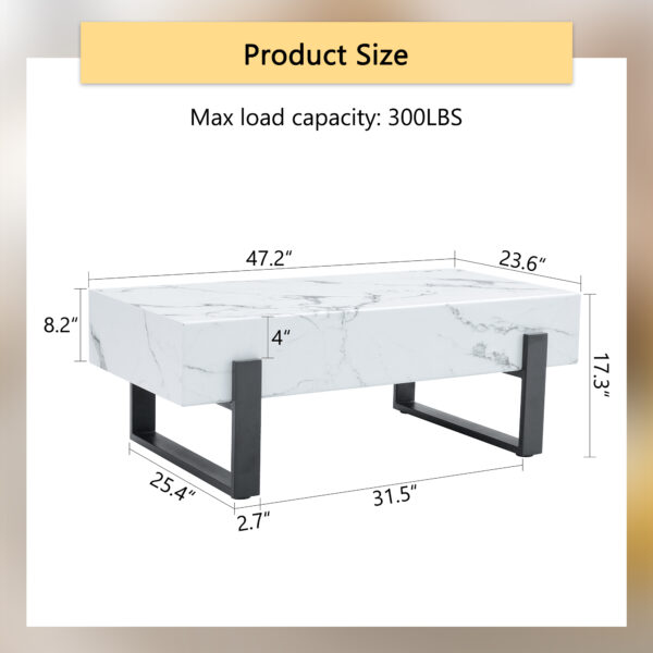 d1cffbf077944e549a4ae863d2d70391_cd8f01ce2bcbb21e6d286c0f572e8a10 47.2"x23.6" Black and White Minimalist MDF Marble-Patterned Coffee Table.White marble pattern sticker,Black metal leg spray coating,MDF Coffee table.Showcasing a modern and simple style.