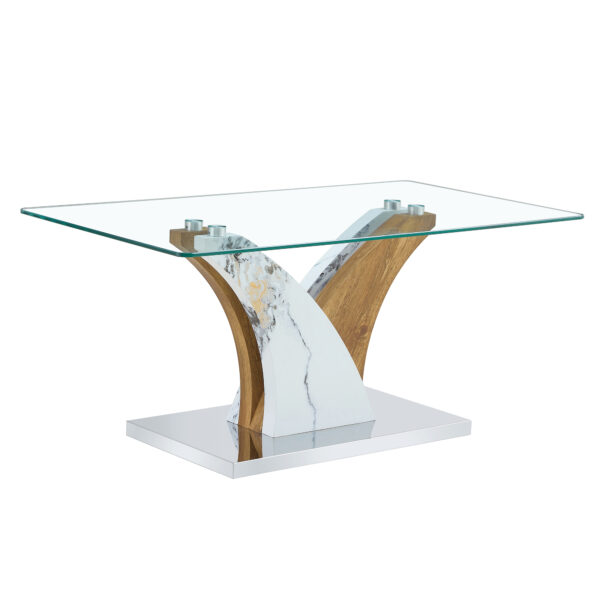 d1e71c19b3f24ab1a43e96da49226c5d_a312df0835b401843553eca4035070ba Rectangular Coffee Table.Tempered glass countertop, and artistic MDF legs,perfect for hosting dinners, conferences, home, and office decorations.White and wood,Dining table,Tea Table.Coffee Table.
