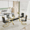 Dining table. Modern tempered glass dining table. Large modern office desk with gold plated metal legs and MDF crossbars, suitable for both home and office use. Kitchen. 79 ''x39''x30 ''  1105