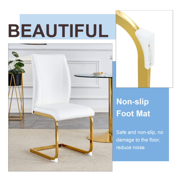 d20fedf7ea604f2dac3ca4e148bc855e_20f2da3c17e9e157206e8437ee5aafff Luxury Simple Arch Chair - Set of 2 WHITE PU Material High Resilience Dining Chair with Arched Metal Gold Leg.