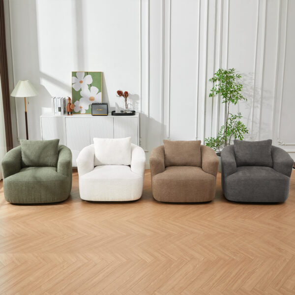 360° Swivel Chair, 38.2" Accent Chair Sofa, Upholstered Swivel Barrel Sofa Chair with a Throw Pillow for Living Room, Bedroom, Office and Hotel, Grey