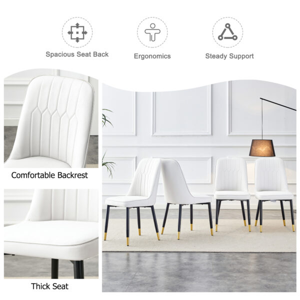 Table and chair set, round table with white marble pattern, gold MDF table legs, soft and comfortable dining chair, suitable for kitchen and living room