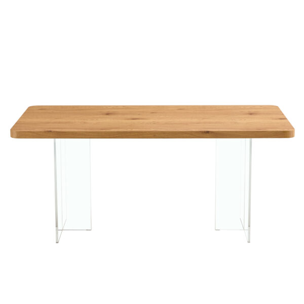 A modern minimalist wooden table with acrylic legs and rectangular tables. Computer desk. Dining table. Suitable for restaurants, living rooms, and kitchens. F-1298