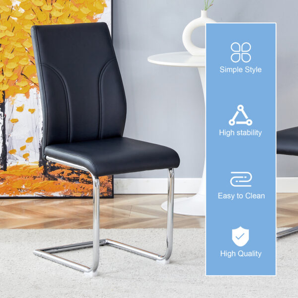 4 Dining Chair Set, Black Dining Chair Set, PU Material High Back Seat and Sturdy Leg Chair, Suitable for Dining Room, Kitchen, Living Room