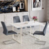 Table and chair set.55"x31.4" Cream-Style White MDF Dining Table Set with 4 Dark Gray Chairs With Silver Metal Legs.MDF Tabletop and metal frame legs.Adding a warm atmosphere to your family.