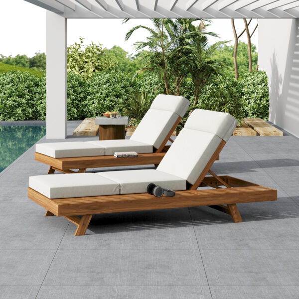 d2d8226b19fe47da9f20a29d1546e0ac_c604dbd00636d8146a0cd80c6df82296 LOUNGE CHAISE SET WITH HEADREST,SPACE AVAILABLE ON ONE SIDE, ACACIA WOOD WITH WATER-RESISTANT LOUNGE CUSHIONS (CREAM & 3-FOLD & 4 inch) - MATCHING DARK GREY/BEIGE VERSION AVAILABLE