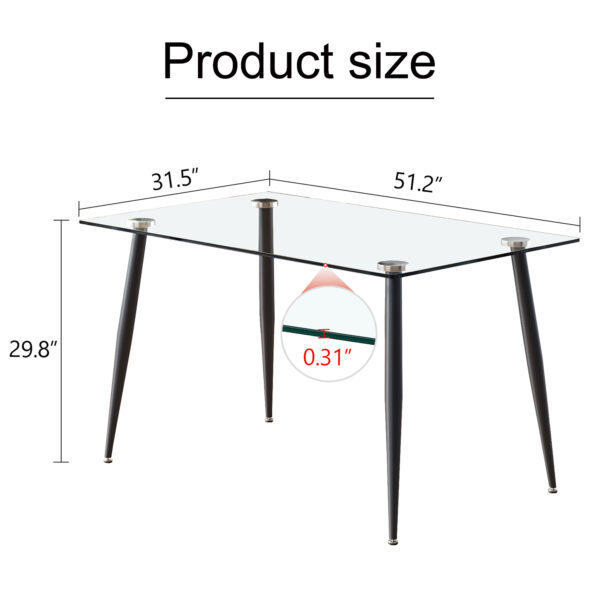 d2db91fc7a8d4d96a110b48edcb7a11f_20240319_71fafa8cfd7bd4ea6775aa22ace7c3bb Modern rectangular glass dining table, suitable for 4-6 people, equipped with tempered glass tabletop and black metal legs, writing desk, suitable for kitchen, dining room, and living room.W1151S00805