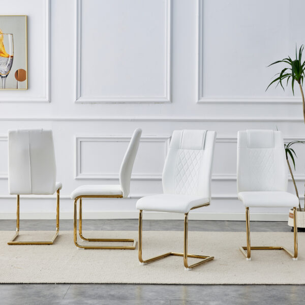 Modern dining chairs, dining room chairs, and golden leg cushioned chairs made of artificial leather, suitable for kitchens, living rooms, bedrooms, and offices. Set of 6 pieces (white+PU )C-001