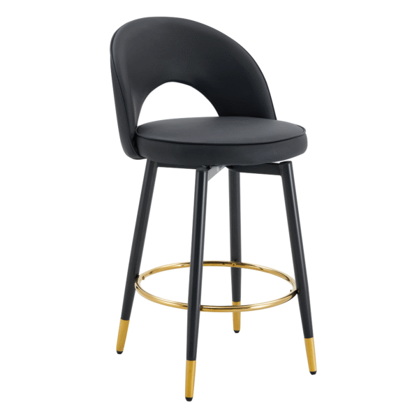 d313a65605214b85af868ea36fedb98d_848b6b6910998a1bdc1989cf6188b07a 360 ° rotatable bar chair.Modern PU comfortable upholstered bar chair with smooth and beautiful black metal legs for dining room, kitchen, terrace and guest office chair.Set Of 2.W1151P153939