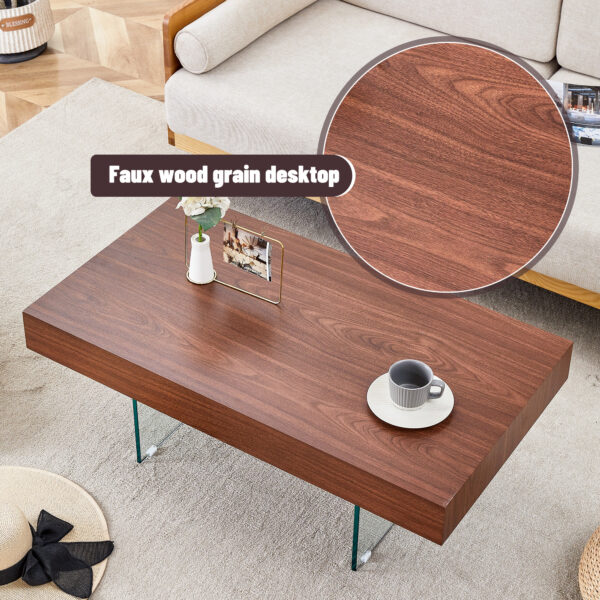 d3314148759b4e209f8df2e6d83c9f37_942fd975df296b27a7b072985809f8d3 Walnut Colored MDF Coffee Table - 39.3"x21.6" with Tempered Glass Legs.Density Board Sticker,Reinforced Glass Legs.Walnut Colored Texture Sticker.