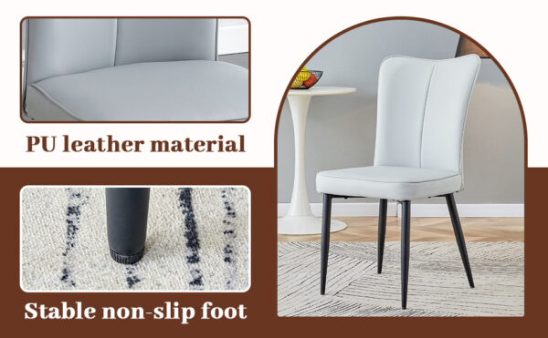 d33eb8ddb9534bd585d2a8bd78ca895f_5c1489b7266d7e2d88345a389e6fc5b6 Table and chair set.Modern Black Marble Pattern MDF Dining Set - 55"x31.4"with 4 Light Gray PU chairs with a vertical stripe design on the backrest.Suitable for kitchen,Dining room,etc