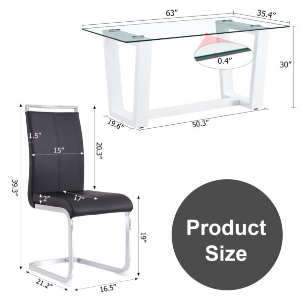 Glass Dining Table Large Modern Minimalist Rectangular for 6-8 with 0.4" Tempered Glass Tabletop and white MDF Trapezoid Bracket,For Kitchen Dining Living Meeting Room Banquet Hall F-1550