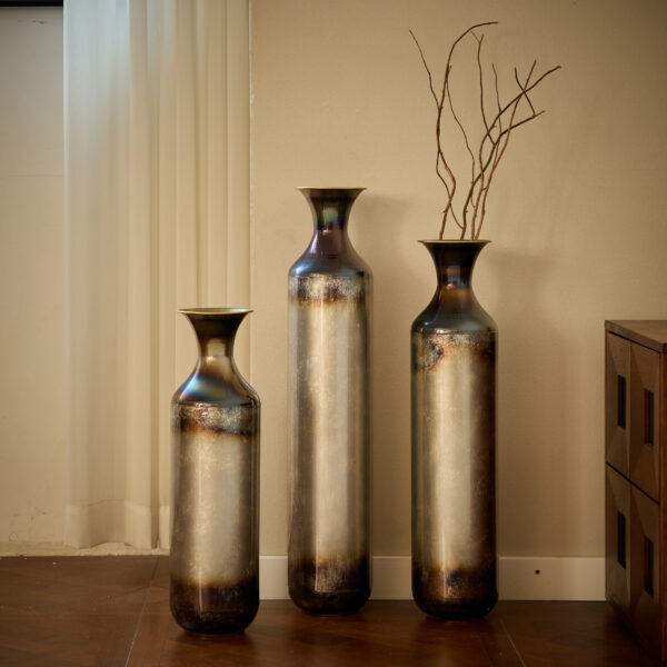 Floor metal vase modern style decoration home droplet shaped white metal vase 3-piece set gorgeous home decoration large glazed metal vase