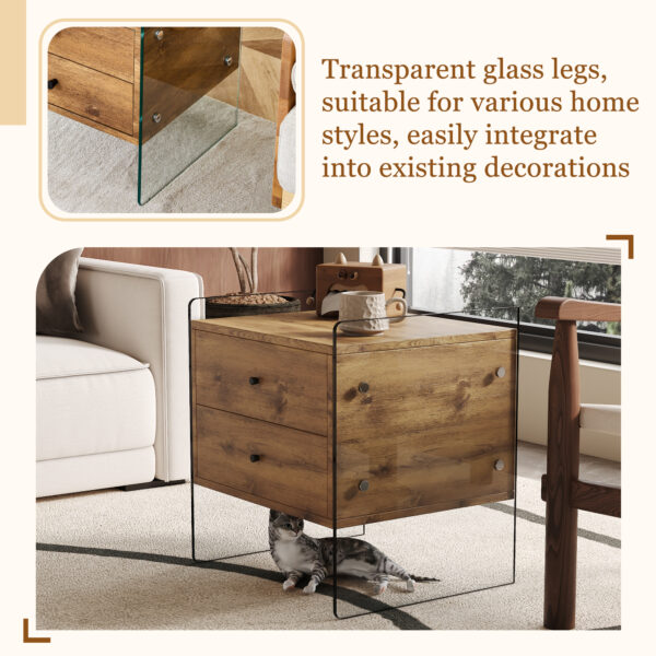 d3675a4bfb5c4cddbc9de35a03d353ef_fdac9be5e1ba1c9ec153ba3366d0ea87 Double-drawer bedside table. The board surface is MDF sticker, and both sides are transparent tempered glass. The design is simple and elegant, with excellent storage functions.
