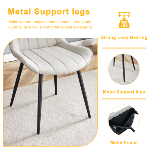 d378a076ddb04da194f3217ff96e259b_8bce688730e8ad7818f0187b4d1d0857 Extended Seat Cushion PU Dining Chair Set - Four Pieces,Ergonomic Design.Smooth line design,Integral metal leg structure,Can integrate well into various modern home decoration styles.