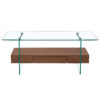 43.3 Inch Modern Two-Tier Coffee Table - Clear Tempered Glass and Dark Wood Grain, Multifunctional Storage Design.The bottom tier includes a drawer.Can be used as a coffee table,side table,etc.