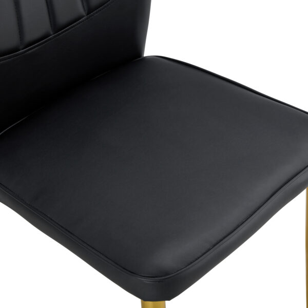 d38e60d01d114daa9cb80622a3349440_20240205_1a14da7479ef86f22a2388fa51106628 Four black dining chairs. A medieval modern chair made of PU material with soft cushions, equipped with golden metal legs. Suitable for restaurants and living rooms