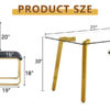 Table and chair set.71 * 35.4 inch rectangular dining table.Tempered Glass Tabletop,Golden 7-shaped Metal Table Legs.Paried With 8 Black High-quality PU Chairs With Arched Metal Legs.W1151S03301