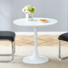 Table and chair set.Hourglass-Shaped Stable Small Round Table -31.9" * 31.9" With 4 Soft and Comfortable Black PU Chair With Arched Metal Silver Leg.Create Your Exclusive Low-Key Luxury Space.