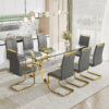 Dining table. Modern tempered glass dining table. Large modern office desk with gold plated metal legs and MDF crossbars, suitable for both home and office use. Kitchen. 79 ''x39''x30 '' 1105