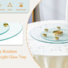 Double layer rotatable round glass.Golden aluminum plate,The rotatable design makes it convenient to retrieve and place items.The upper glass has a diameter of 24 inches, the lower glass15 inches.