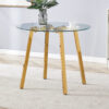 Modern Luxurious Round Tempered Glass Dining Table with Gold 7-Shaped Metal Legs,suitable for family meals, office conferences, or as a casual coffee table for various occasions.36*36*29.5