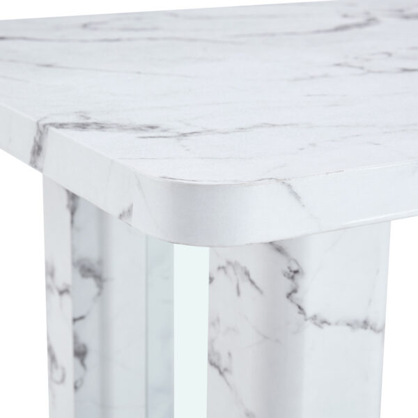 d3fa04c5fe624a3690278221c61f8b51_feeeb42d8ffa2878d2a5105bcbdb815e 64.5 x 35.4 Inch Stylish Marble Textured Dining Table, Perfectly Blending Simplicity And Transparency. Made of MDF Material With White Marble Texture Stickers, It Exudes A Strong Sense Of Fashion.