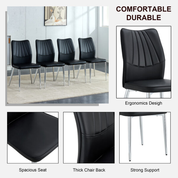 d4247fc2f0de45db8e82bd492743bfc3_20240205_d20d0efcca7101187e6c2d93ed4a9574 6 black dining chairs. Modern chairs from the Middle Ages. Made of PU material cushion and silver metal legs. Suitable for restaurants and living rooms