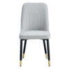 Table and chair set.The table has a glass top with imitation marble pattern stickers and stainless steel golden legs. Paried with chairs with PU artificial leather backrest cushions and black legs.