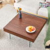 Walnut Colored Square MDF Coffee Table - 31.5"x31.5" with Tempered Glass Legs.Density Board Sticker,Reinforced Glass Legs.Walnut Colored Texture Sticker.