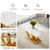 Table and chair set.Subtle Luxury Tempered Glass Dining Set - 63"x35.4" with 6 Black PU Chairs with golden C-tube metal leg.Arched Metal Gold Leg.White imitation marble texture sticker Tabletop.