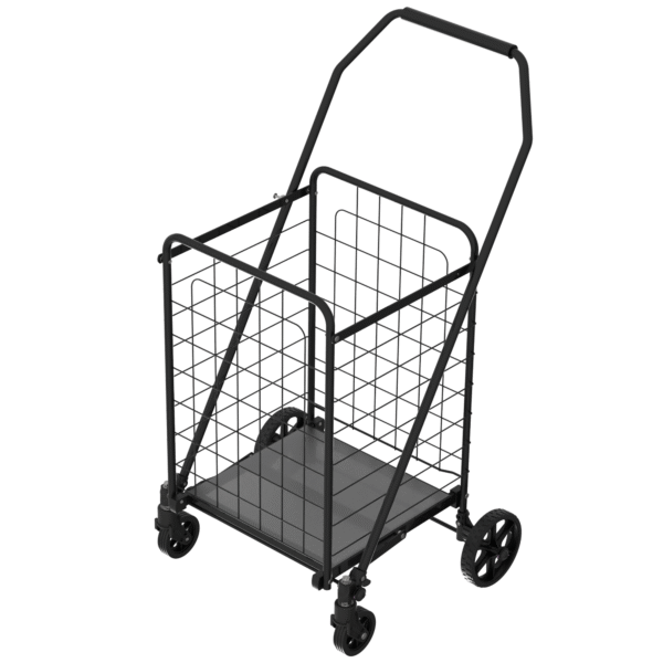 Shopping Cart with Shelf,Grocery Cart on Wheels, Foldable Utility Shopping Carts with Double Basket and 360° Rolling Swivel Wheels for Groceries Laundry