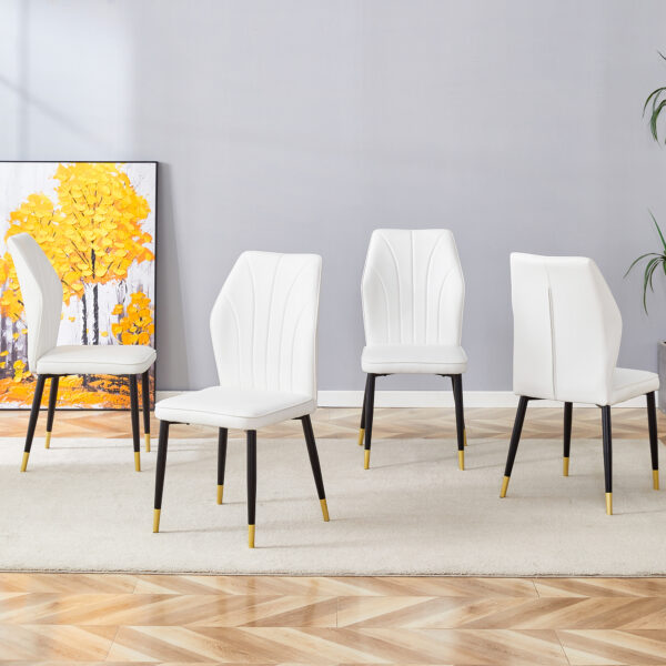 d514fed30904456cb1b32b858ae856a8_60bcba57335c6958a3113fd2cb95182a 4 modern dining chairs with stylish PU patterned backrest and black metal legs for a comfortable home experience in the kitchen, bedroom and office.