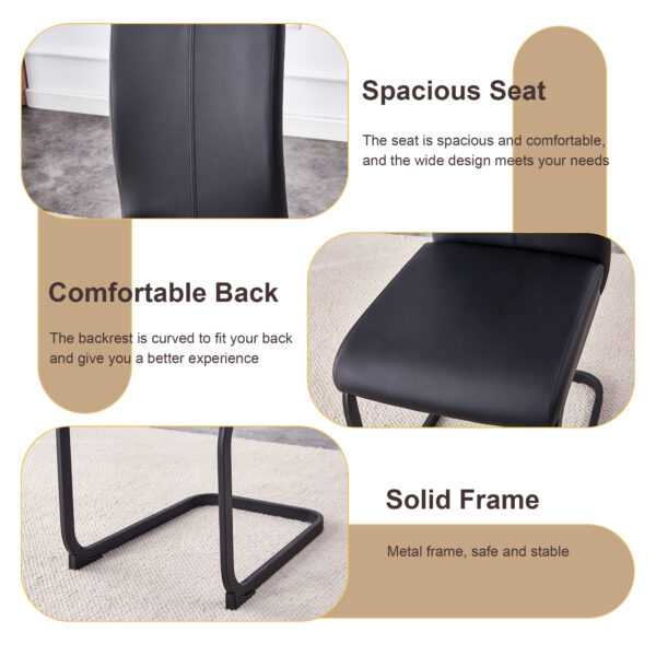 d516ff6ca7ed410da36b5ec5994ce6de_e96f9d90ffa1b877d4fa36efd2c24d43 Table and chair set. Modern minimalist grey marble textured MDF dining table with metal frame.Paired with 4 black PU chairs with Black Featuring arched black legs.