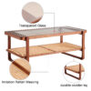 Modern simple rectangle double-layer Walnut color solid wood Glass desktop tea table rattan woven Chinese side table small rectangle table suitable for living room, dining room and bedroom