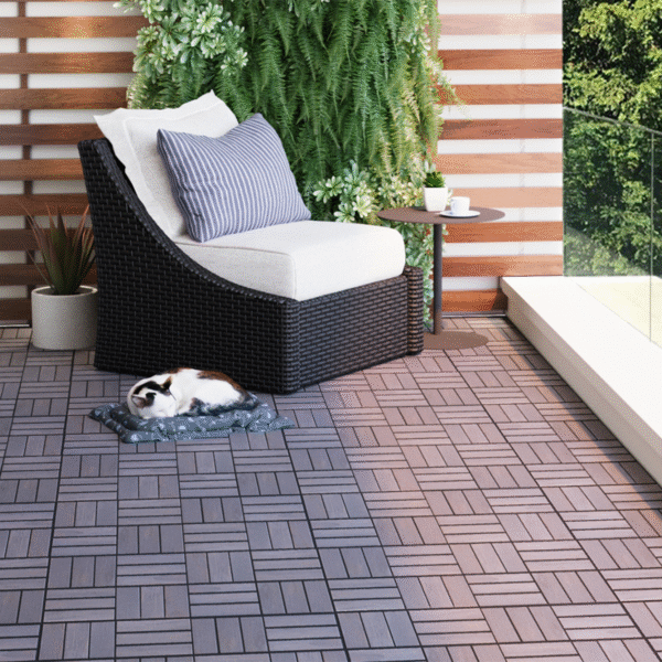30 PCS Interlocking Deck Tiles Checker Pattern, 12" x 12" Square Light Gray Acacia Hardwood Outdoor Flooring for Patio, Bancony, Pool Side,...