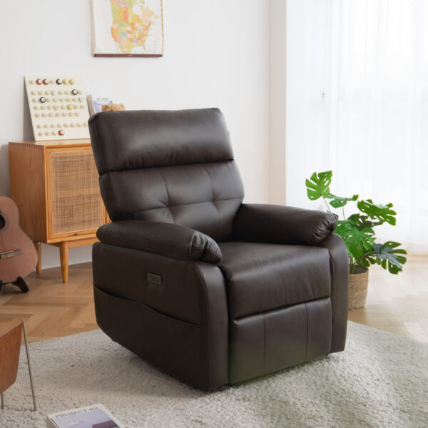Electric Power Swivel Recliner Chair - Oversized PU Leather Massage Recliner with USB/Type-C Charging, 360° Rotation & Rocking Function, Living Room Reclining Sofa ,Dark Brown