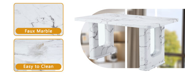 d586445e2def49369c99be3e8404b85b_af43252d984509af4217ddf004c20c28 64.5 x 35.4 Inch Stylish Marble Textured Dining Table, Perfectly Blending Simplicity And Transparency. Made of MDF Material With White Marble Texture Stickers, It Exudes A Strong Sense Of Fashion.