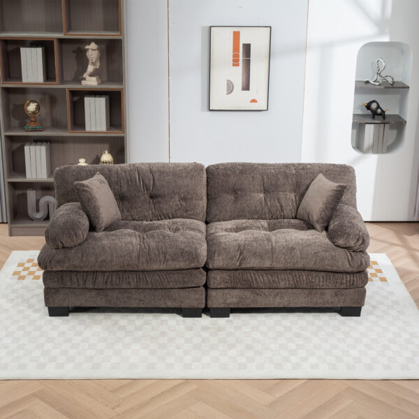 Two-seat Sectional Sofa Modular Deep Seat Sofa Couch Chenille Sofa Sleeper Comfy Upholstered Furniture for Living Room Apartment Studio Office-Gray