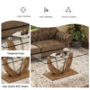 Modern minimalist transparent tempered glass coffee table with wooden MDF legs and stainless steel decorative columns. Computer desk. Game table. CT-907